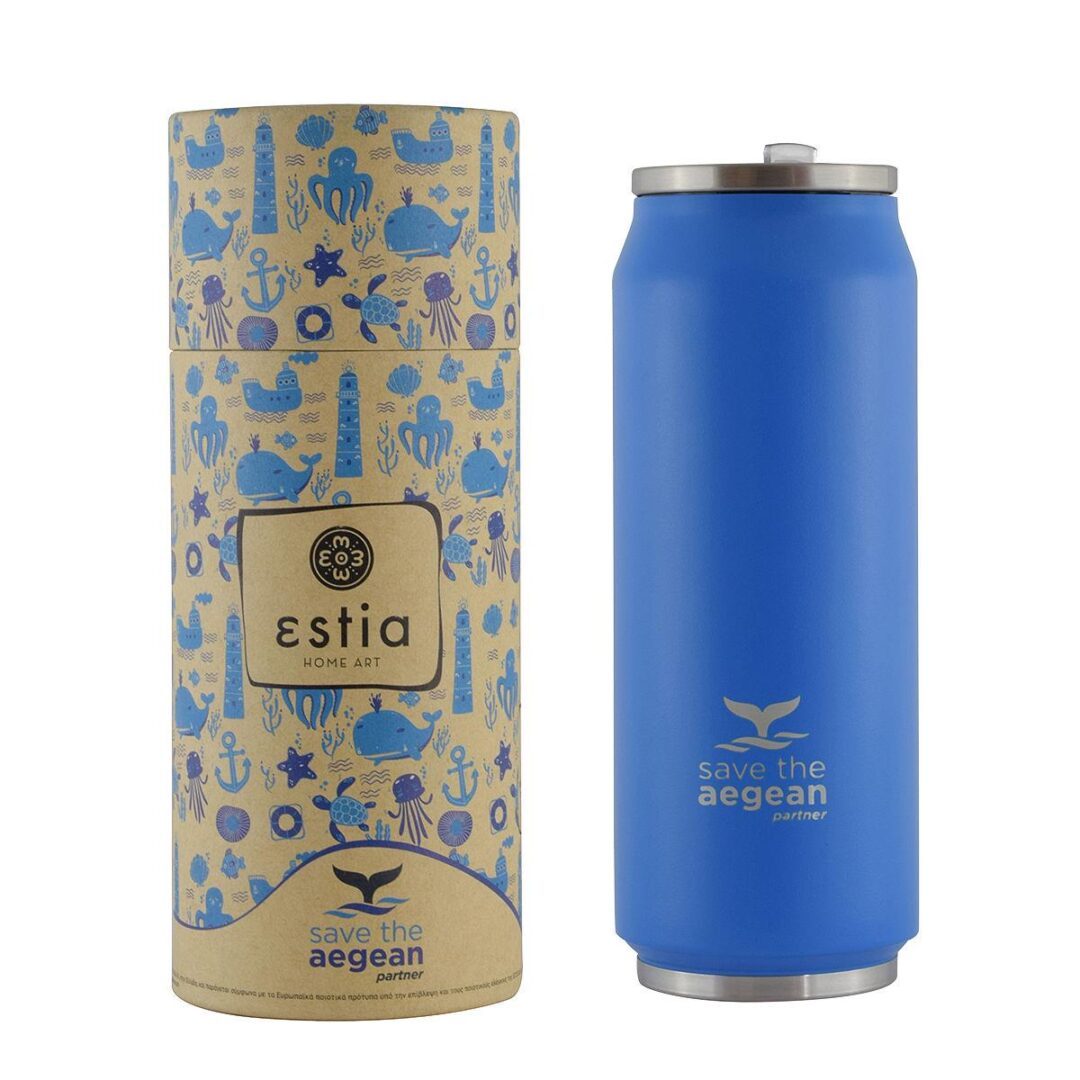 Θερμός/Travel cup Save the Aegean με βουρτσάκι καθαρισμού 500ml μπλε Estia 01-9458