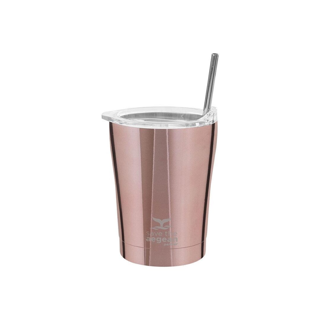 Θερμός Coffee Mug Save the Aegean με βουρτσάκι καθαρισμού 350ml ροζ χρυσό Estia 01-12489