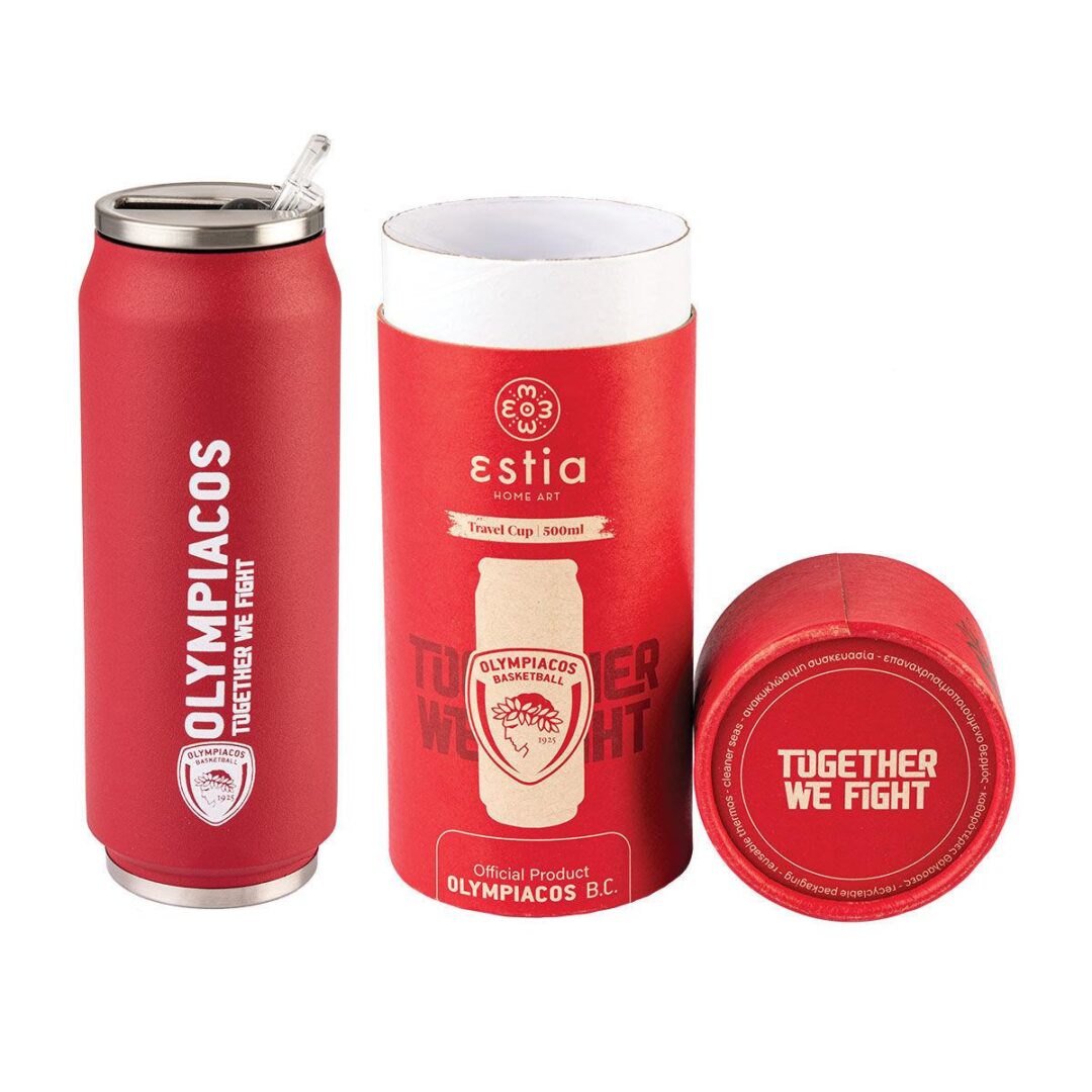 Θερμός/Travel cup Olympiacos BC Edition με βουρτσάκι καθαρισμού 500ml κόκκινο Estia 00-12311