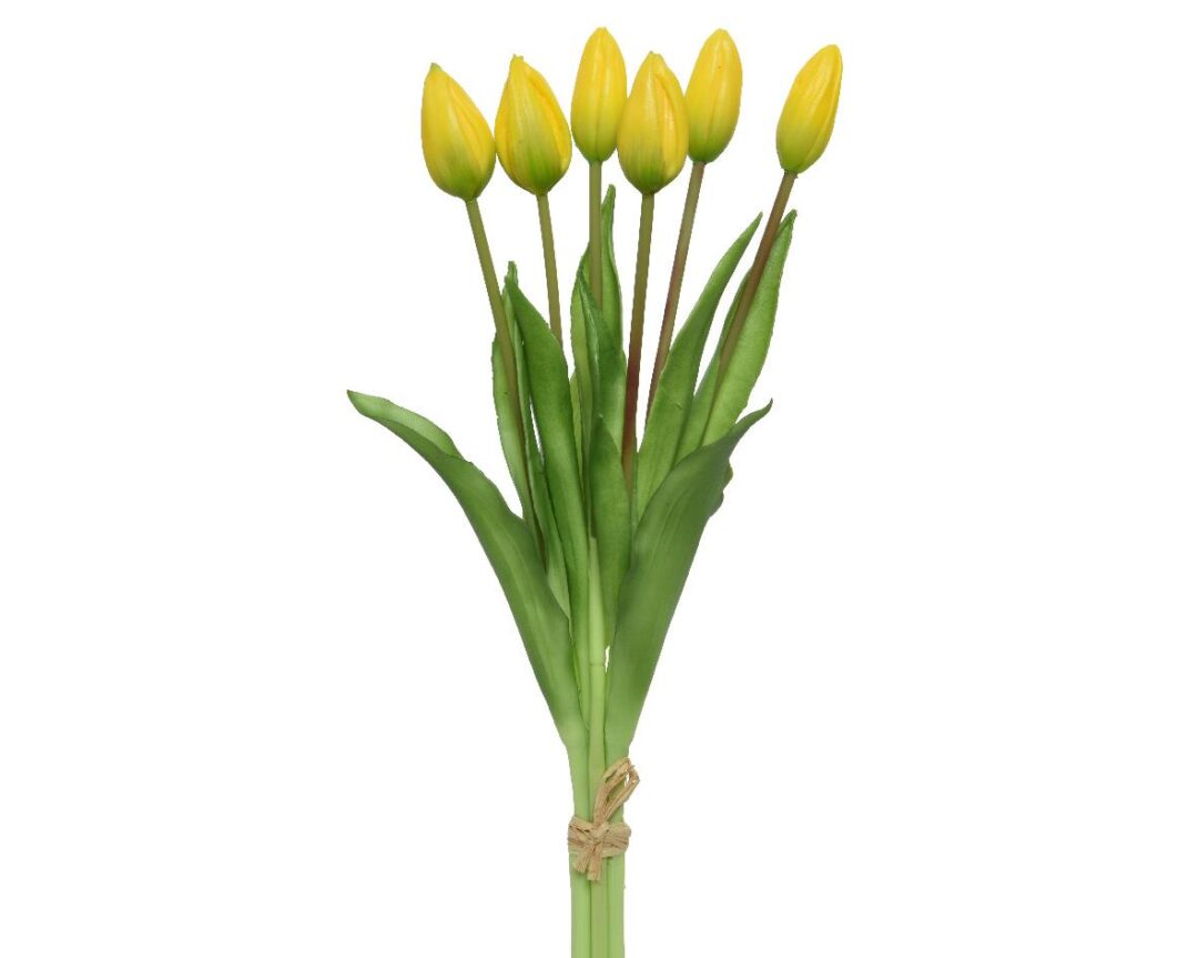 Διακοσμητικό λουλούδι 6 τουλίπες μπουκέτο κίτρινο Υ40cm