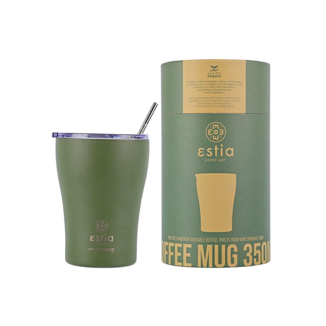 Θερμός Coffee Mug Save the Aegean με βουρτσάκι καθαρισμού 350ml Forest Spirit πράσινο Estia 01-13813